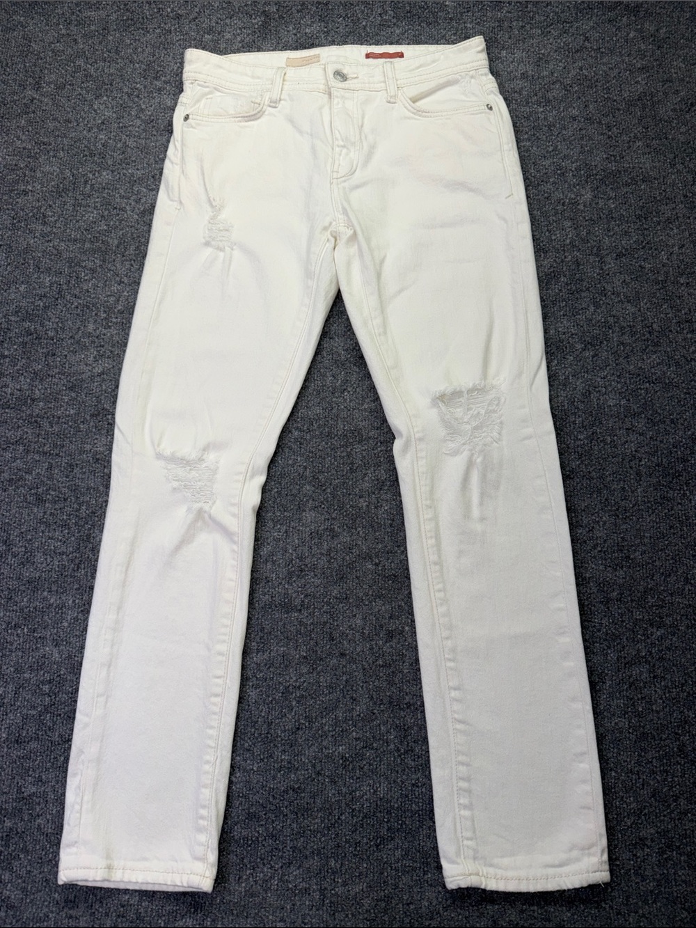 Pilcro Off White Straight Leg Distressed Jeans